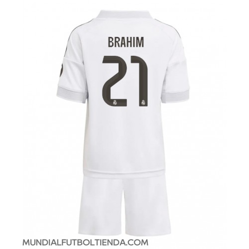 Camiseta Real Madrid Brahim Diaz #21 Primera Equipación Replica 2025-26 para niños mangas cortas (+ Pantalones cortos)